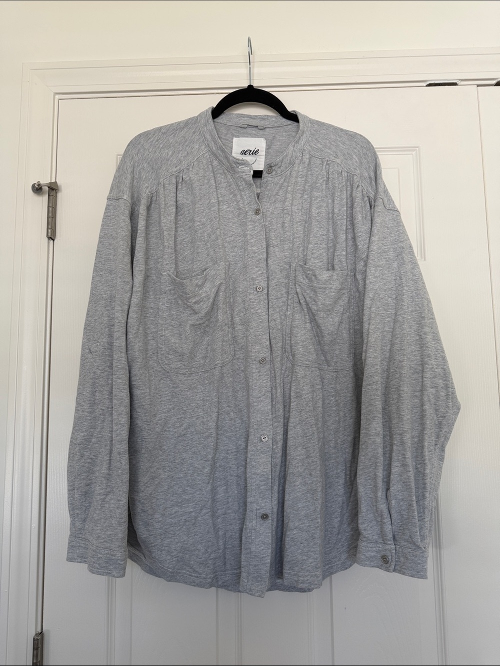 aerie Women’s Heather Gray Button-Front Shirt Jacket